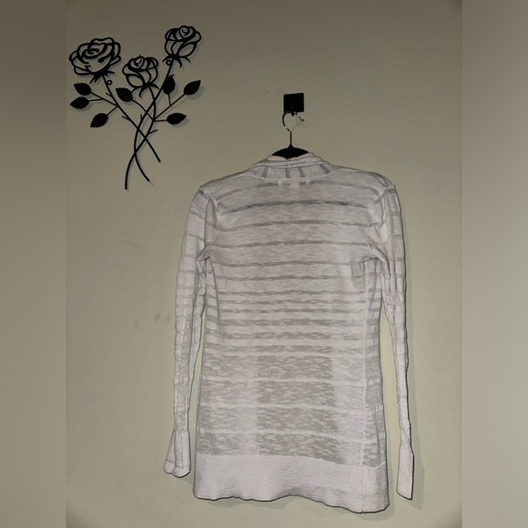 Ellen Tracy Striped Textured Semi Sheer White Open Cardigan Size XS - Picture 7 of 8